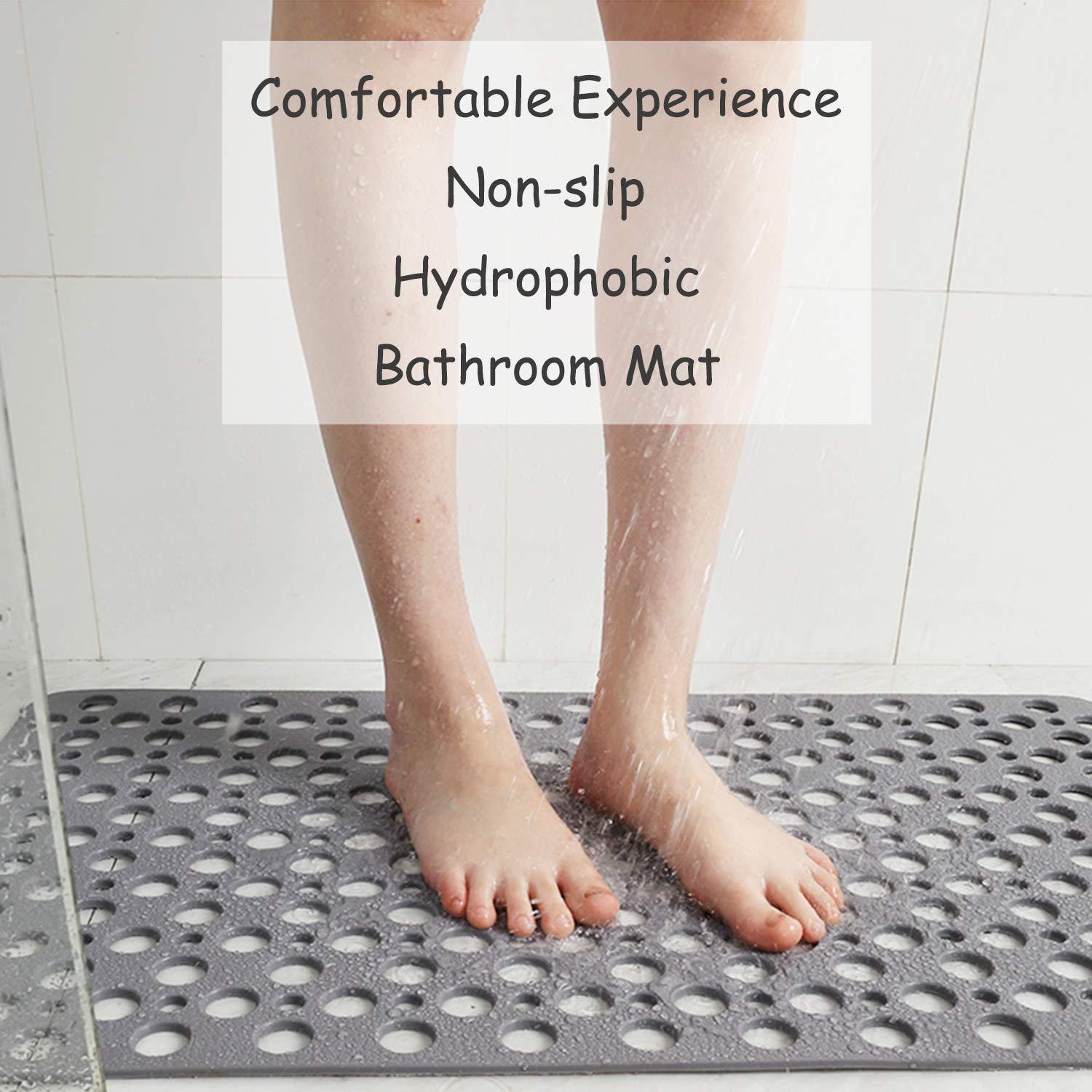 Non Slip Bath Mat Anti Mould Shower Mats TPE Bathroom Bathtub Mat Floor Shower Mats Anti Slip Antibacterial with Suction Cups & Drainage hole Perfect for Everyone Safety Blue 16.9" x 29.5"/43 x 75cm 2