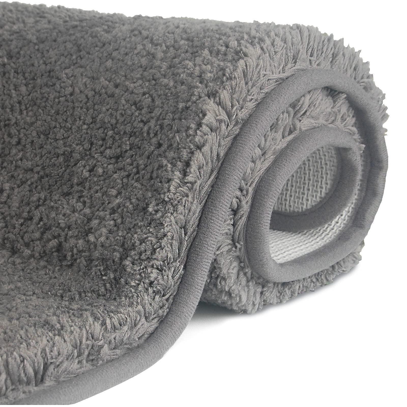 FCSDETAIL Non-slip Bath Mat 80 x 150 cm, Quick Dry Absorbent Bathroom Rug, Machine Washable Soft Microfiber Carpet for Tub, Shower, Floor, Dark Gray