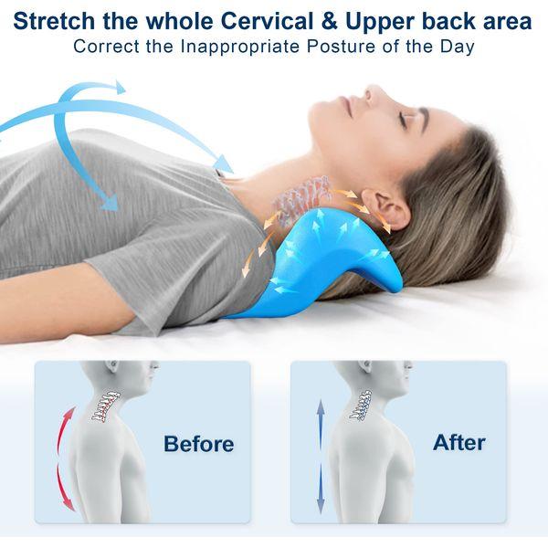 Fanlecy Neck and Shoulder Relaxer with Upper Back Massage Point, Cervical Traction Device Neck Stretcher for TMJ Pain Relief and Cervical Spine Alignment Chiropractic Pillow (Blue) 4