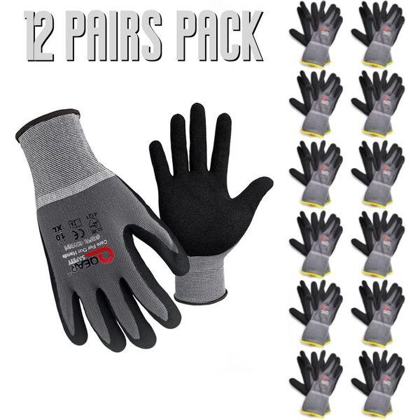 QEARSAFETY 12 Pairs Microfoam Nitrile Rubber Palm Coated Work Safety Gloves, Breathable, Abrasion, Logistics, Warehouse, General Purpose Use, Dexterity, Gray Color (Large)… 1