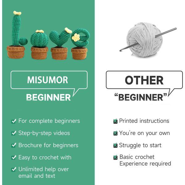 MISUMOR Crochet Kit for Beginners, 4 PCS Love Cactus Potted Plants, Crochet Kit for Starter Complete Adults DIY Crocheting Knitting with Step-by-Step Video Tutorials 3