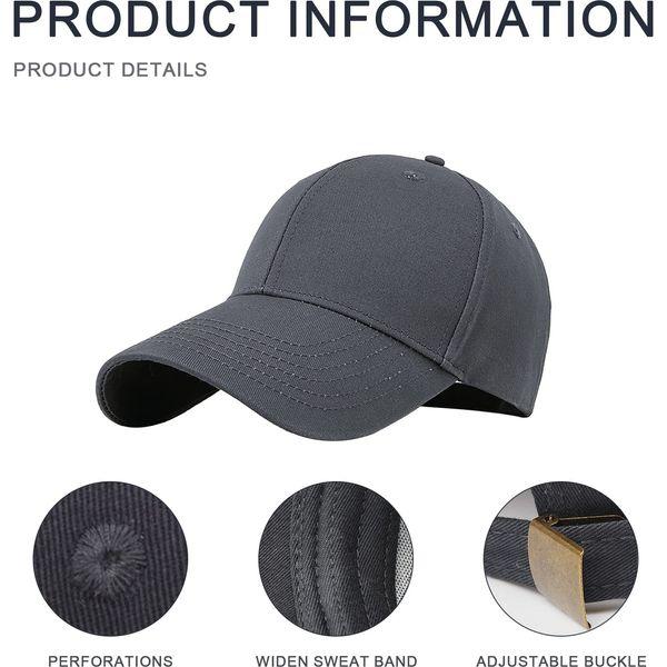 Baseball Cap Mens Women Large Adjustable Baseball Cap Large Running Sports Cap Hats Classic Golf Tennis Hat for Big Heads Summer Sun Hat Sports Cap Grey 2