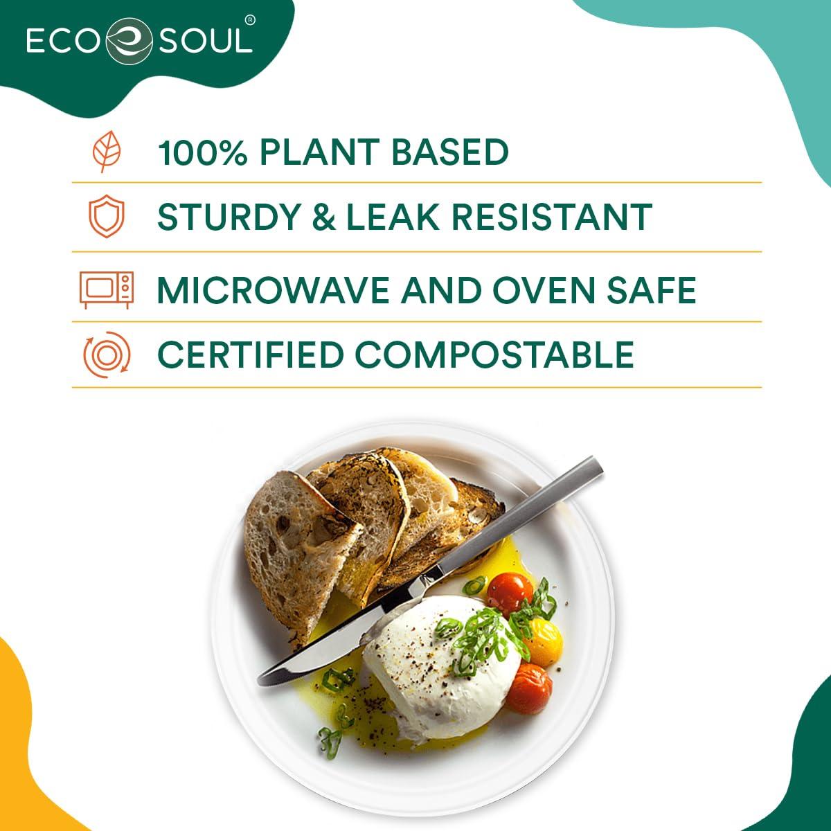 ECO SOUL Pearl White Round 15cm(6") Bagasse Plates, 10x Times Sturdy Than Paper Plates(Pack of 100), Disposable Tableware, 100% Compostable, Eco Friendly Alternative to Plastic Plates, Microwavable 3