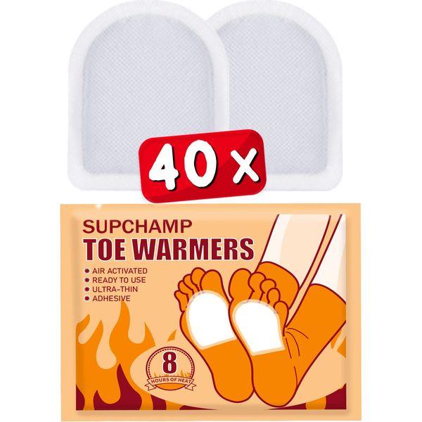 Supchamp Toe Warmers - 10 or 40 Pairs - Foot Warmers Adhesive Disposable - Heat Pads for Feet - Hand Feet Warmers for Women Men 8 Hours Safe Heat 1