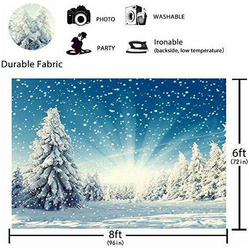 Allenjoy 8x6ft Snow Wonderland Pine Tree Backdrop Christmas Winter White Snowflake Forest Photography Background Bokeh Glitter Portrait Party Decorations Photobooth Banner Photo Studio Props 1