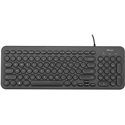 Trust Muto Wired Full Size Multimedia Keyboard for PC and Laptop, Low profile compact keyboard with Quiet Keys, UK Layout, Black 0