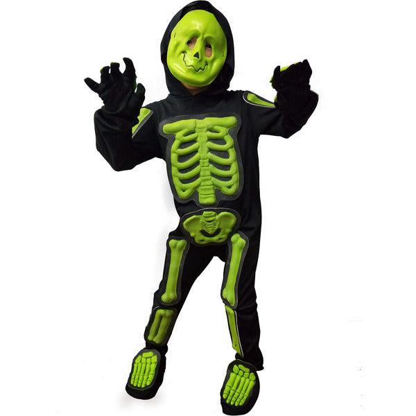 IKALI Kids Halloween Skeleton Costume, 3D Glow in the Dark Bone Jumpsuit 4pcs For Age 9-10 Years 2