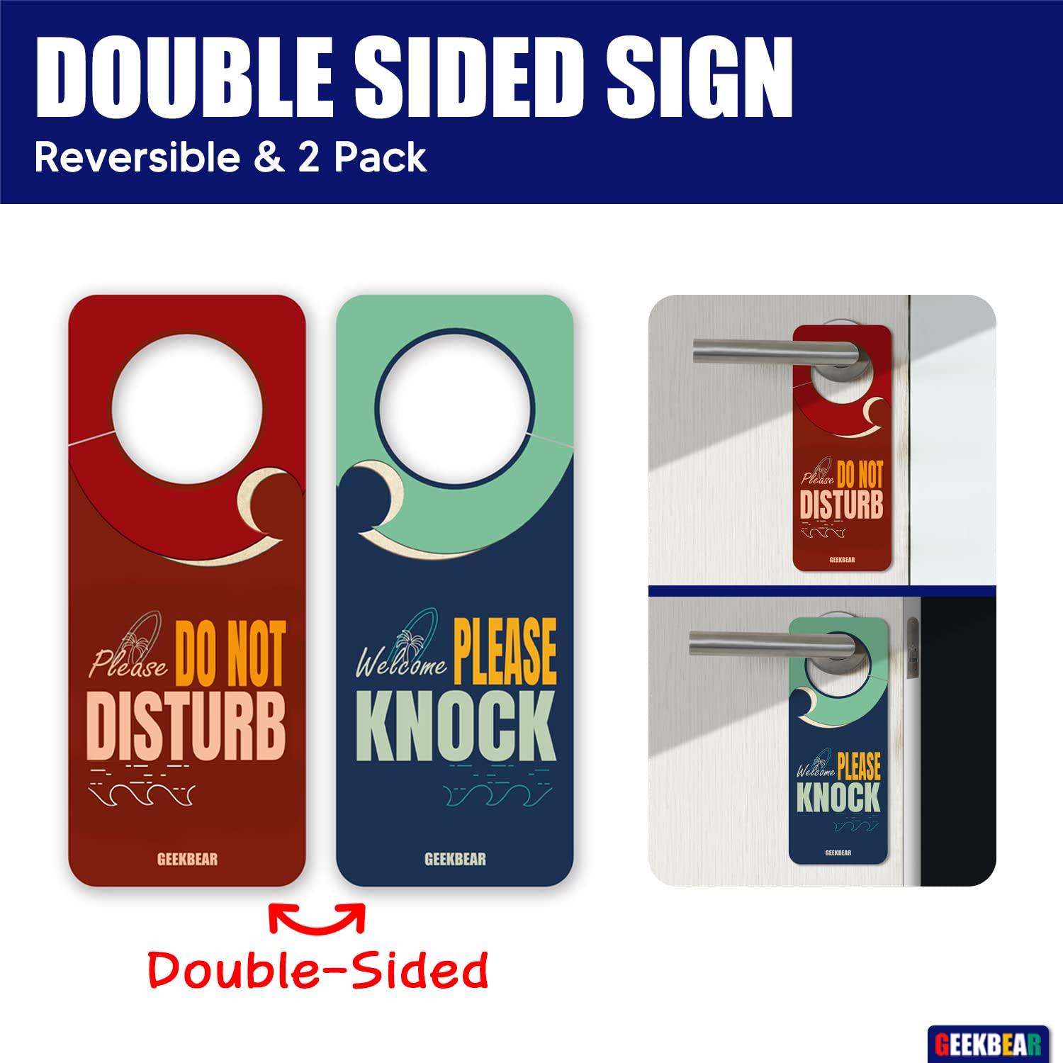 GEEKBEAR Do Not Disturb Door Hanger Sign (08. Beach Wave) - 2 Pack - Reversible and Double Sided Privacy Office Sign - Please Do Not Disturb on Front and Welcome Please Knock on Back Side 2