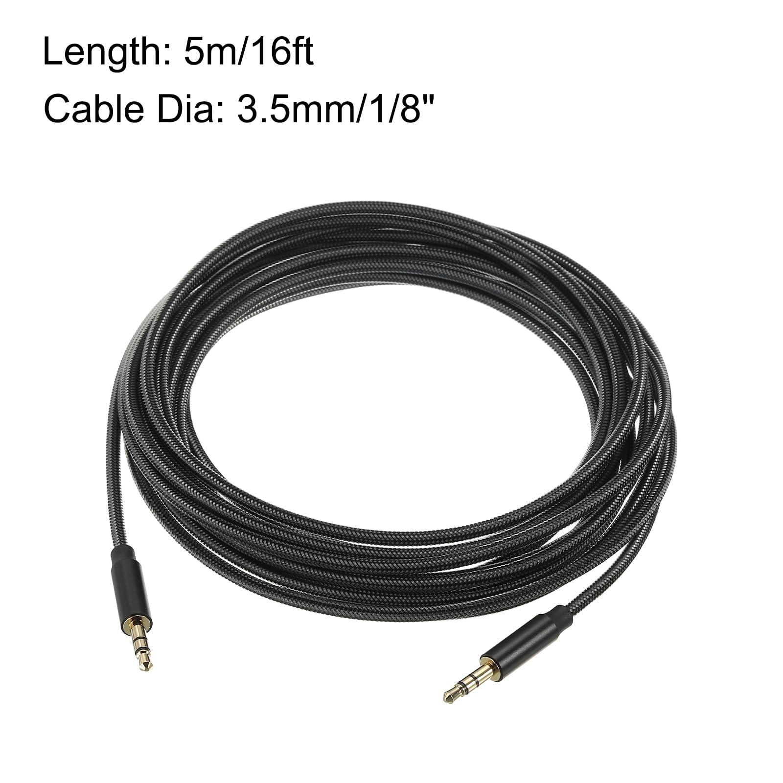 sourcing map 3.5mm Aux Cable Male to Male Auxiliary Audio Cable HiFi Headphone Cord 16ft Nylon Braided for Phone Headphone Speaker Stereo, Black 2