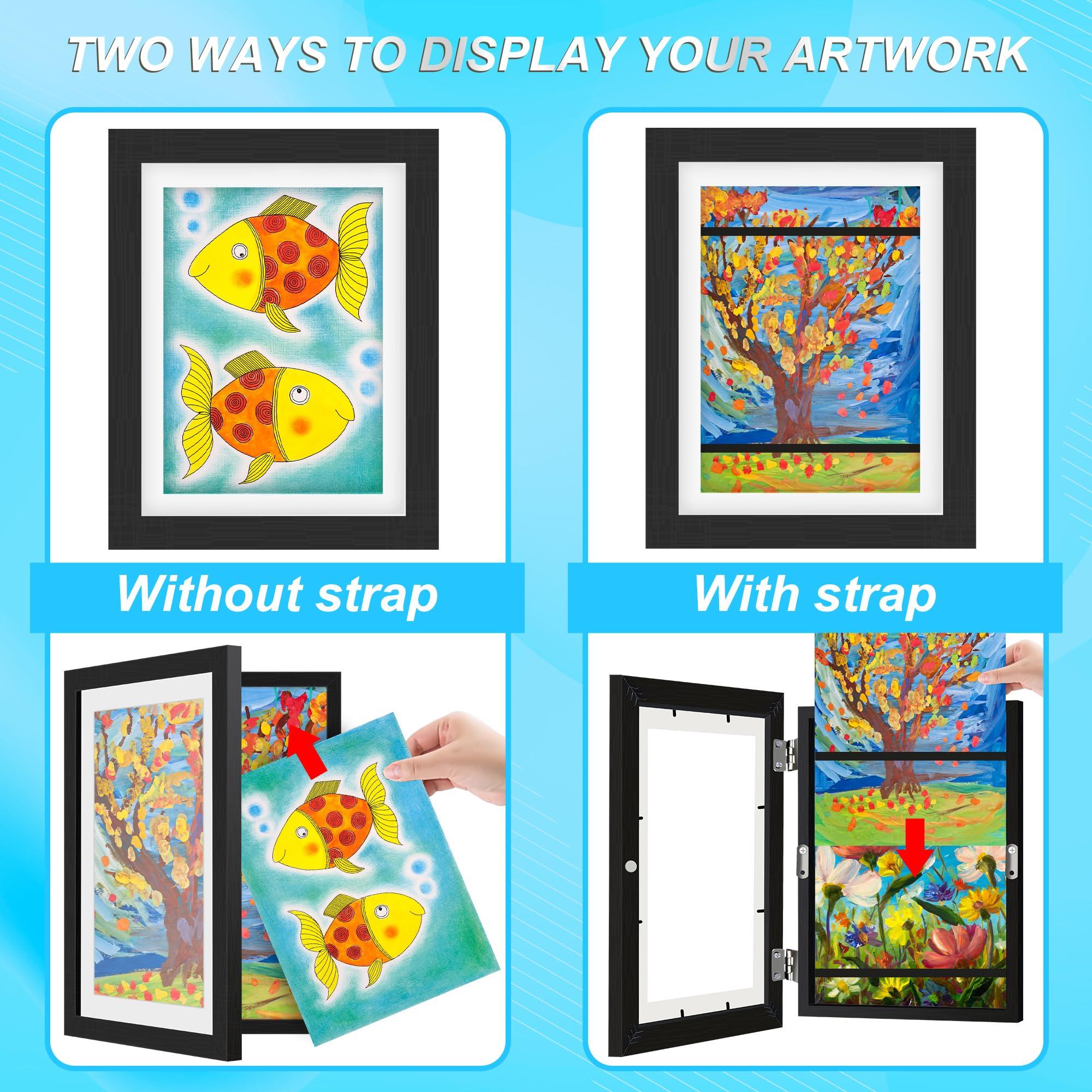 2 Pack Kids Artwork Display Frame, Kids Art Frames Front Opening A4, Childrens Storage Frame Changeable, Child Multiple Picture Frame Drawing Hanging Art, Hold 50-100 PCS, Black 3