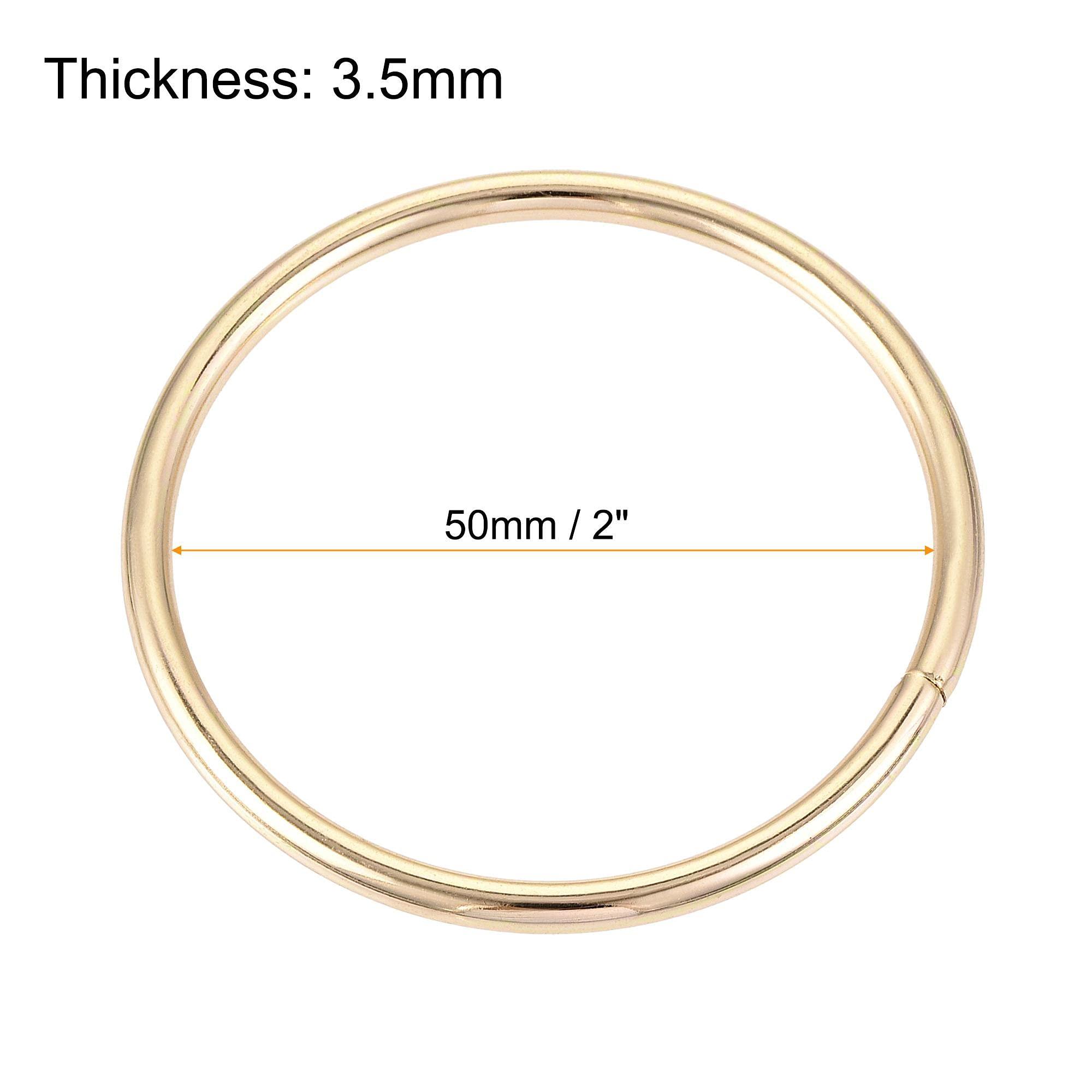 sourcing map 2"(50mm) Metal O Rings 3.5mm Thick Non-Welded Ring for Straps Bags Decoration Hardware DIY Gold Tone 20pcs 1