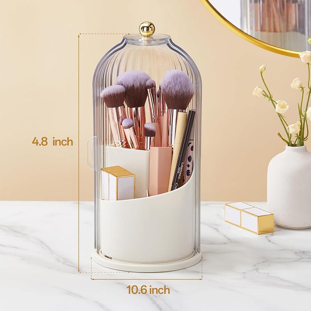 Ymopd Makeup Brush Organizer with Lids - White 360 Rotating Clear Dustproof Makeup Brushes Organizer for Vanity Desktop Bathroom Countertop 1