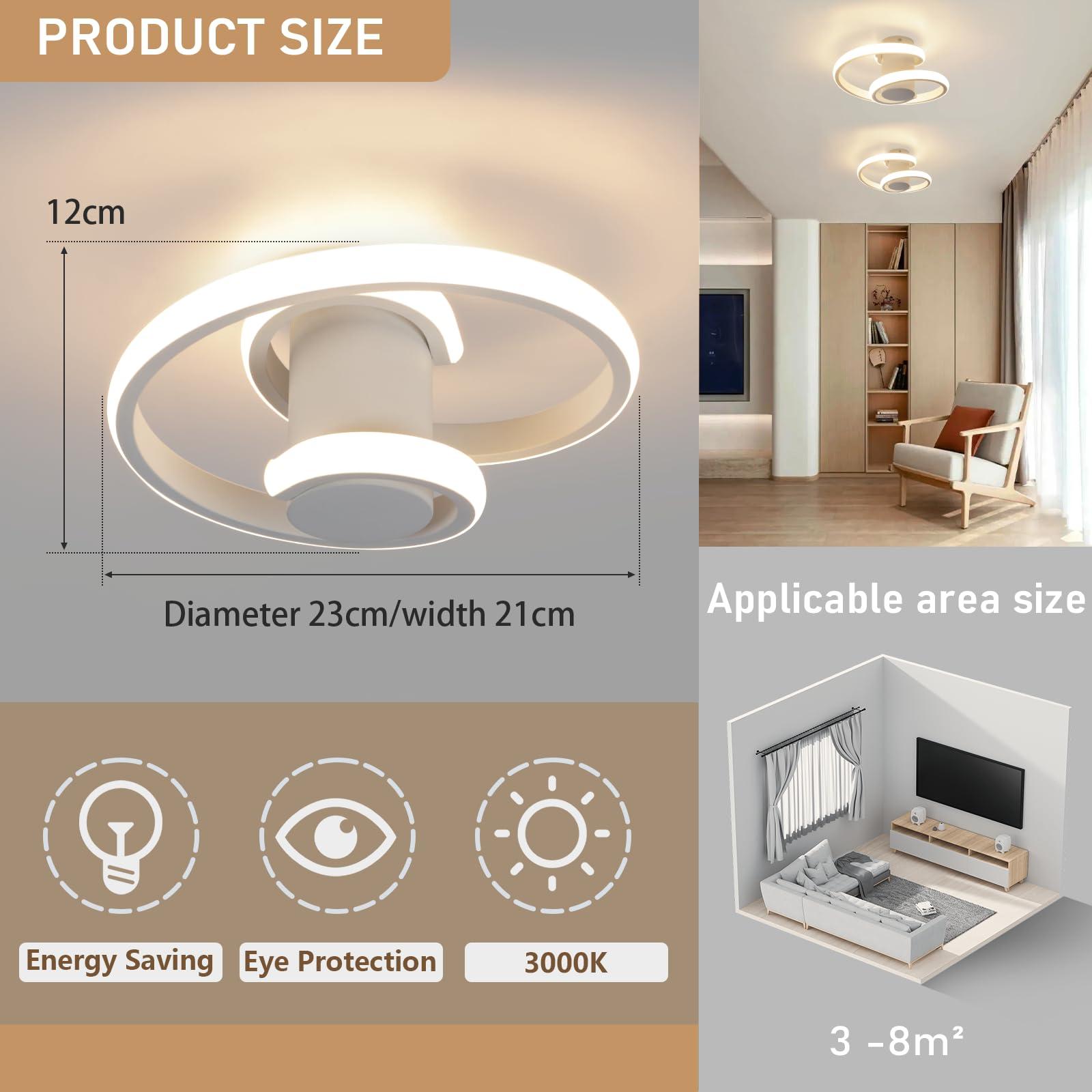 EIDISUNY LED Ceiling Light Modern Creative Spiral LED Ceiling Lamp White LED Ceiling Lighting for Kitchen Hallway Corridor Office Bedroom Dining Living Room Aisle - 18W 3000K Warm White (White) 4