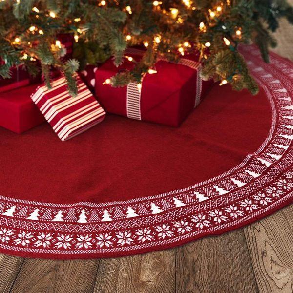 Dremisland Large Christmas Tree Skirt, 48 inches Heavy Yarn Base Cover 3D Knitted Xmas Tree Pattern with Bicolor Tassel Crochet White Tree Skirt Mat for Home Party Holiday Decoration 1