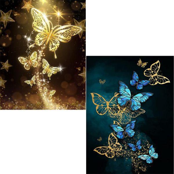 OUROIRIL 2 Pack DIY 5D Diamond Painting Kits for Adults and Kids, Butterfly Round Full Drill Crystal Rhinestone Embroidery Cross Stitch Arts Craft Canvas for Home Wall Decor,16"X12"