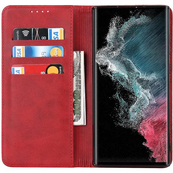 SailorTech Samsung Galaxy S22 Ultra Wallet Leather Case, Premium PU Leather Cases Folio Flip Cover with Magnetic Closure Kickstand Card Slots Holder Wine Red 1