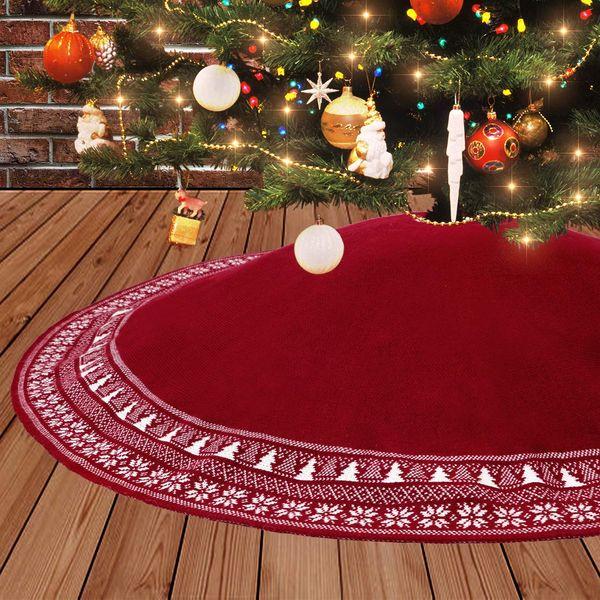 Dremisland Large Christmas Tree Skirt, 48 inches Heavy Yarn Base Cover 3D Knitted Xmas Tree Pattern with Bicolor Tassel Crochet White Tree Skirt Mat for Home Party Holiday Decoration 0