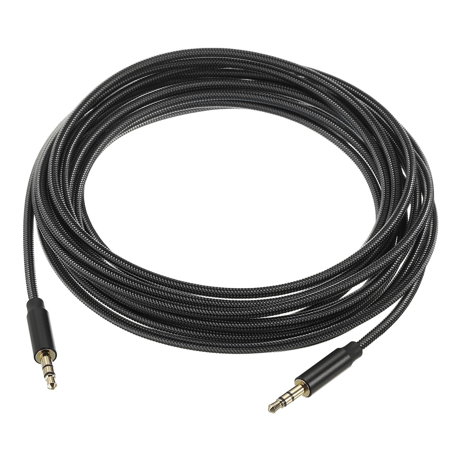 sourcing map 3.5mm Aux Cable Male to Male Auxiliary Audio Cable HiFi Headphone Cord 16ft Nylon Braided for Phone Headphone Speaker Stereo, Black