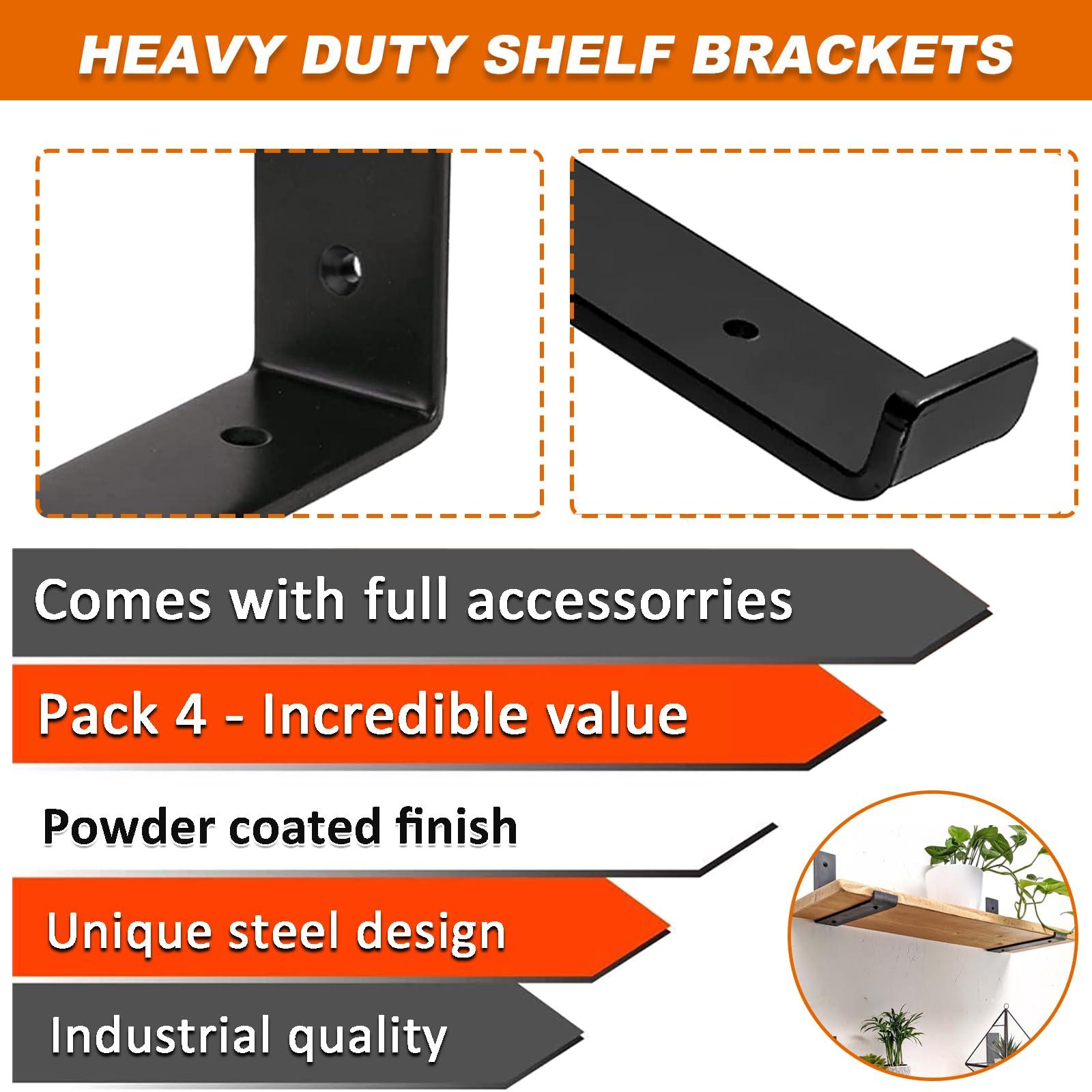 MLOQI 4 Pack Scaffold Board Shelf Brackets Heavy Duty, 5mm Thick Shelf Supports with Lip for Shelves 12 inch 3