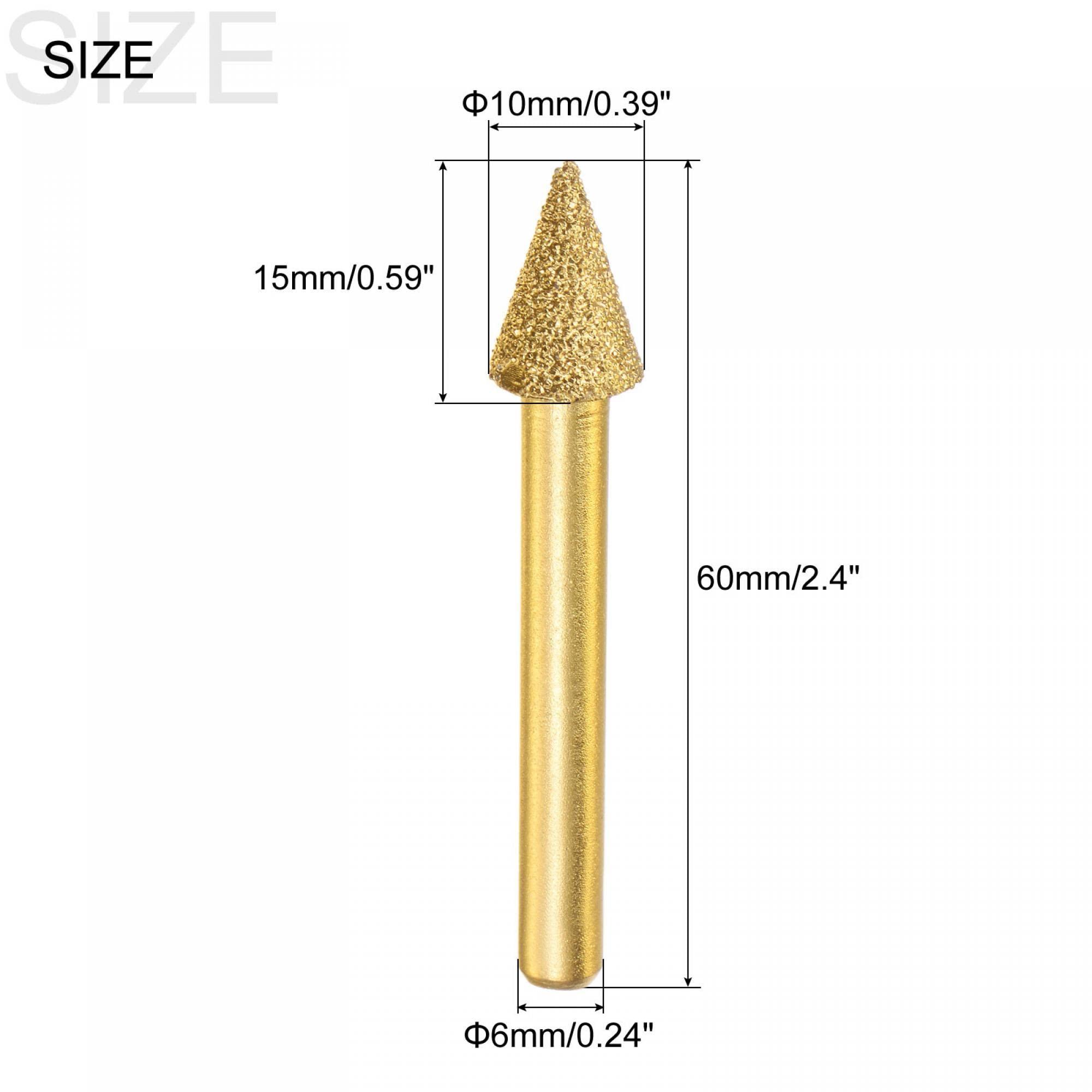 sourcing map 5Pcs Diamond Mounted Point 10mm Brazed Grinder Taper Head 6mm Shank Grinding Rotary Bit Marble Stone Carving Tool 1