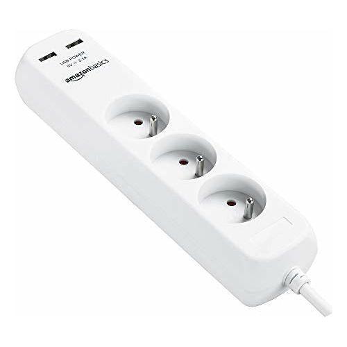 Amazon Basics Three Socket Extension Lead with 2 USB Charging Ports, 2 Metre, White 4