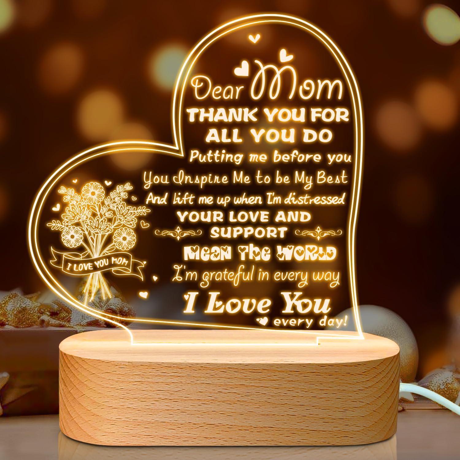 Mother's Day Gifts for Mom, Mom's Birthday Gifts 3D Night Light- I Love You MOM, Creative 3D Light Decor Mom Gifts for Christmas, Mother's Day, Birthday, Thanksgiving 0