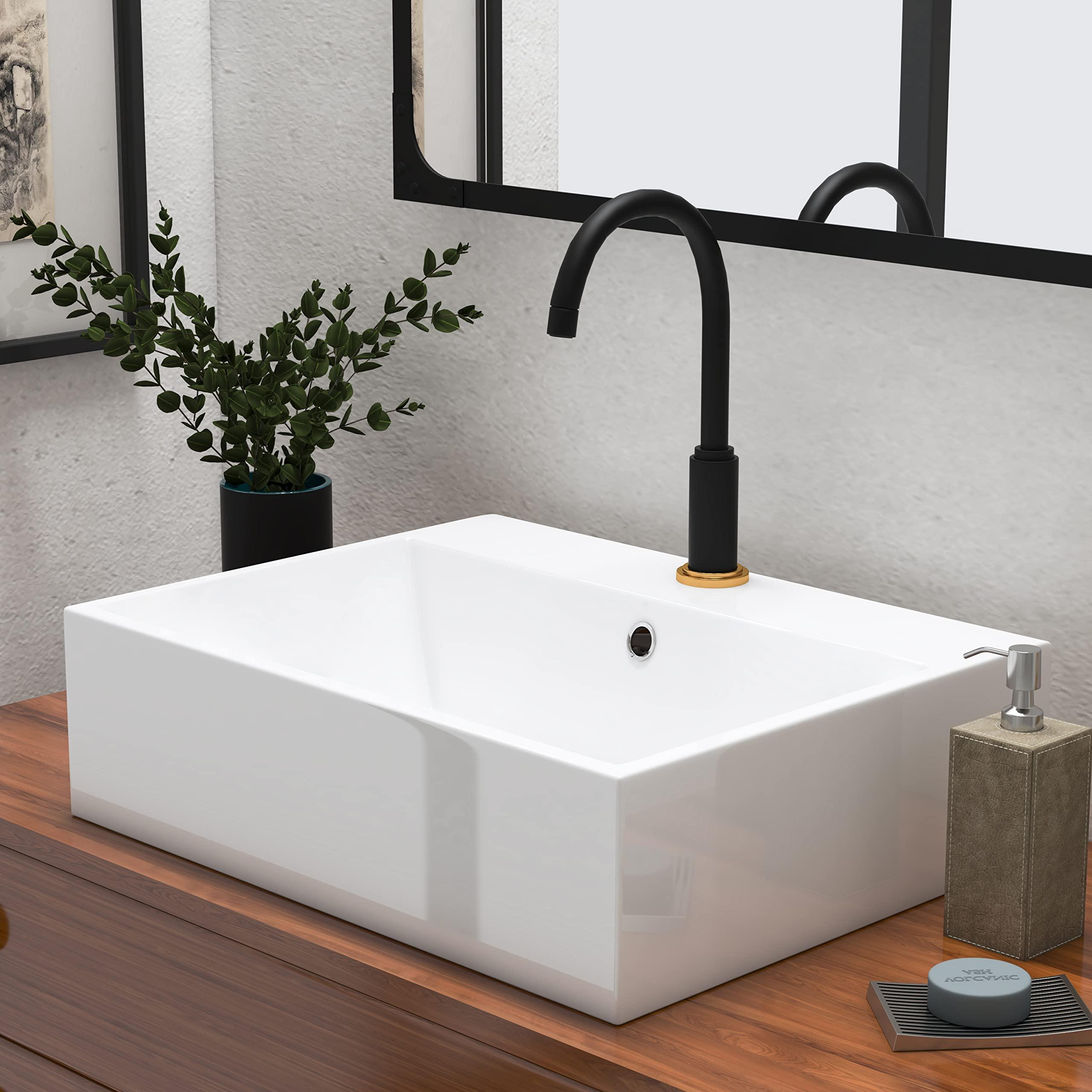 MEJE 53.5 x 42 x 15.5 cm White Bathroom Vessel Sink,Rectangular Above Counter Sink, Porcelain Ceramic Wall Hang Sink, Art Basin,Wash Basin for Lavatory Vanity Cabinet 4