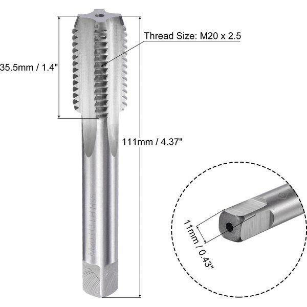 sourcing map Thread Milling Threading Tap M20 x 2.5, Metric Left Hand Machine HSS (High Speed Steel) 4 Straight Flutes Screw Tap H2 Tapping Machinist Thread Repair Tool 1