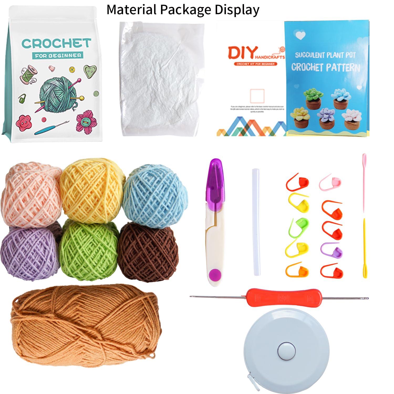 IFUNY Crochet Kit for Beginners Adults,Crochet Plant Kit, Complete Knitting Kit with Yarn, Crochet Hooks, Step-by-Step Video, Learn to Crochet Starter Kit for Beginners（5 pcs Succulent Potting 3