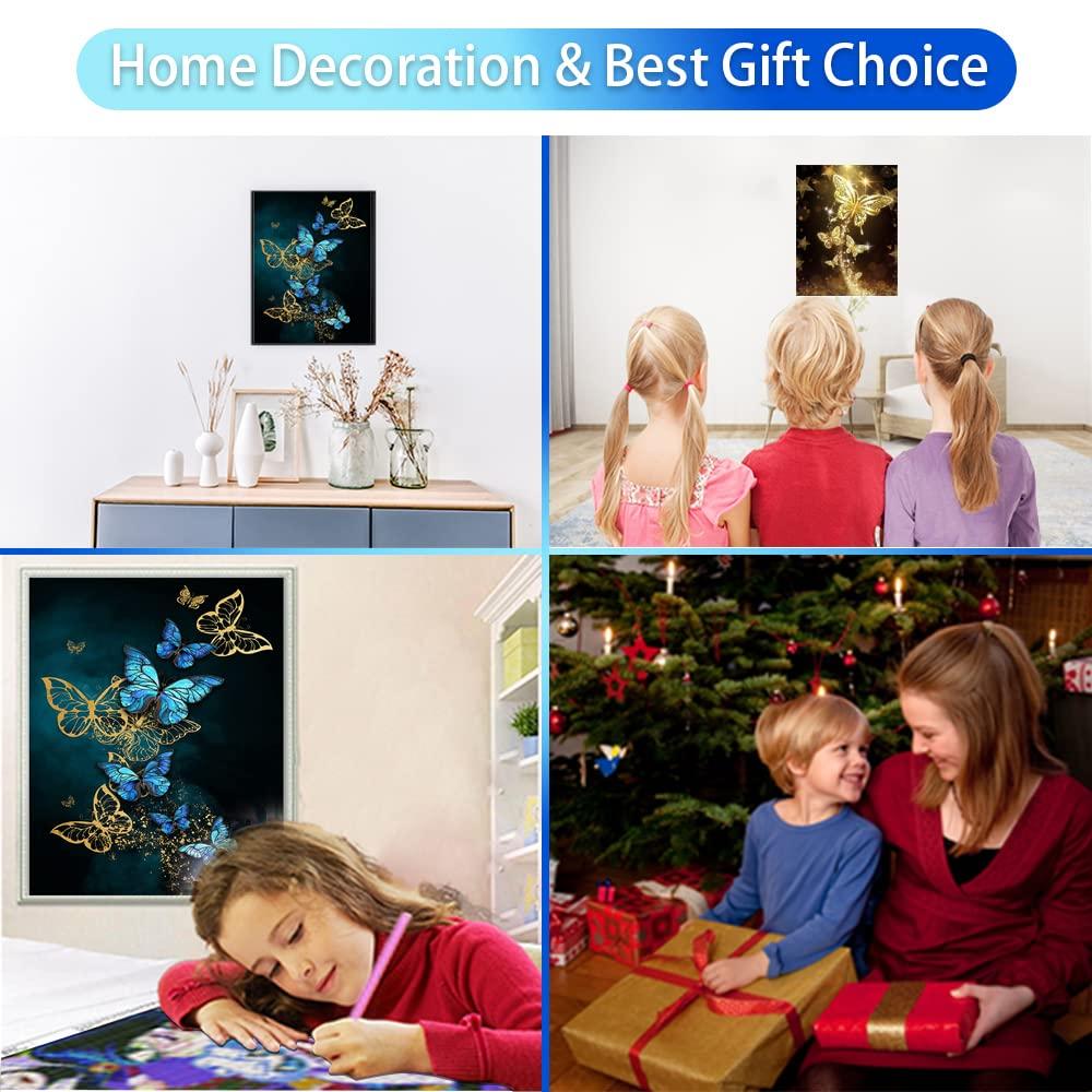 OUROIRIL 2 Pack DIY 5D Diamond Painting Kits for Adults and Kids, Butterfly Round Full Drill Crystal Rhinestone Embroidery Cross Stitch Arts Craft Canvas for Home Wall Decor,16"X12" 3