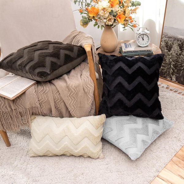 MIULEE Cushion Cover Wool Faux Fur Throw Pillow Case Wavy Fluffy Decorative Elegant Soft With Plush Home Decoration Cushions for Sofa Bed Living Room Protector 30 x 50cm 12 x 20 Inch Beige 2 Pieces 3