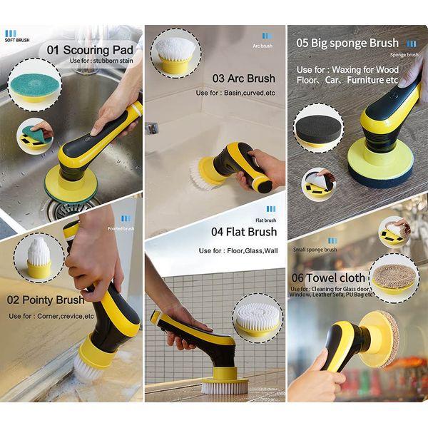 Electric Spin Scrubber Cordless Power Brush Floor Scrubber with 2 Adjustable Arm 6 Replaceable Bathroom Scrubber Cleaning Brush Heads Two Roating Speed for Bathroom Kitchen Floor Tile 1