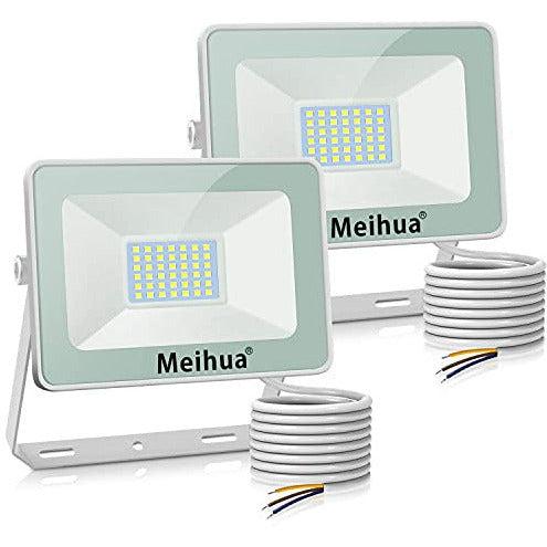 MEIHUA Led Floodlight Outdoor 35W Security Lights IP66 Waterproof 3000 Lumens Daylight White 6500K LED Outdoor Flood Lights Wall Light for Garden, Yard, Garages, Warehouse, Patio, Billboard - 2 Pack 0