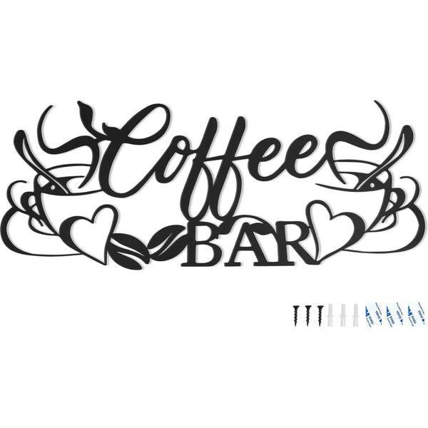 Giyiprpi Coffee Bar Sign Black Metal Wall Decor, Coffee Cup Word Wall Art Decorations, Cafe Themed Hanging Wall Sculpture for Kitchen Coffee Shop Restaurant Home (A)