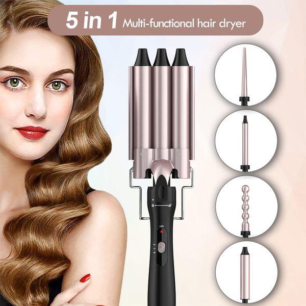 SevenPanda 5 in 1 Curling Iron Set with 3 Barrels Hair Wave Iron for Big/Medium or Small Curler,Waver Curling Wand for Long/Short Hair,Curling Wand Set 5 in 1 Curling Tongs 9-25mm with 3 Barrels 3
