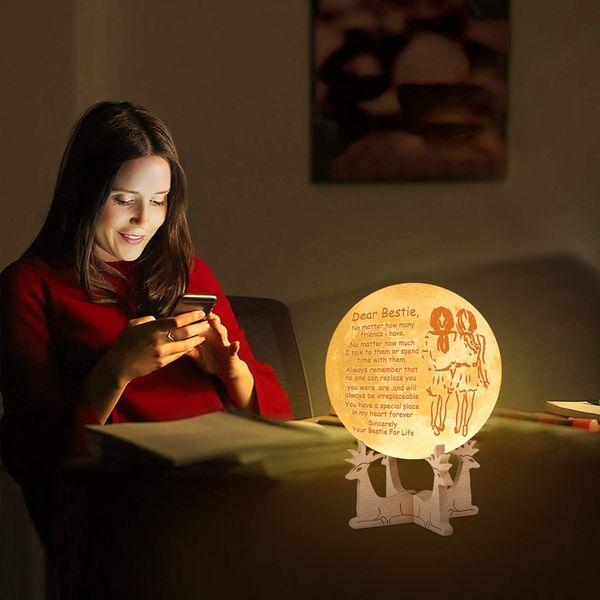 Engraved 3D Moon Lamp for Friend, 3D Print Moon Light with Stand & Remote&Touch Control, Personalized 3D Moon Lamp Gift for Friend Christmas Birthday Gifts 2