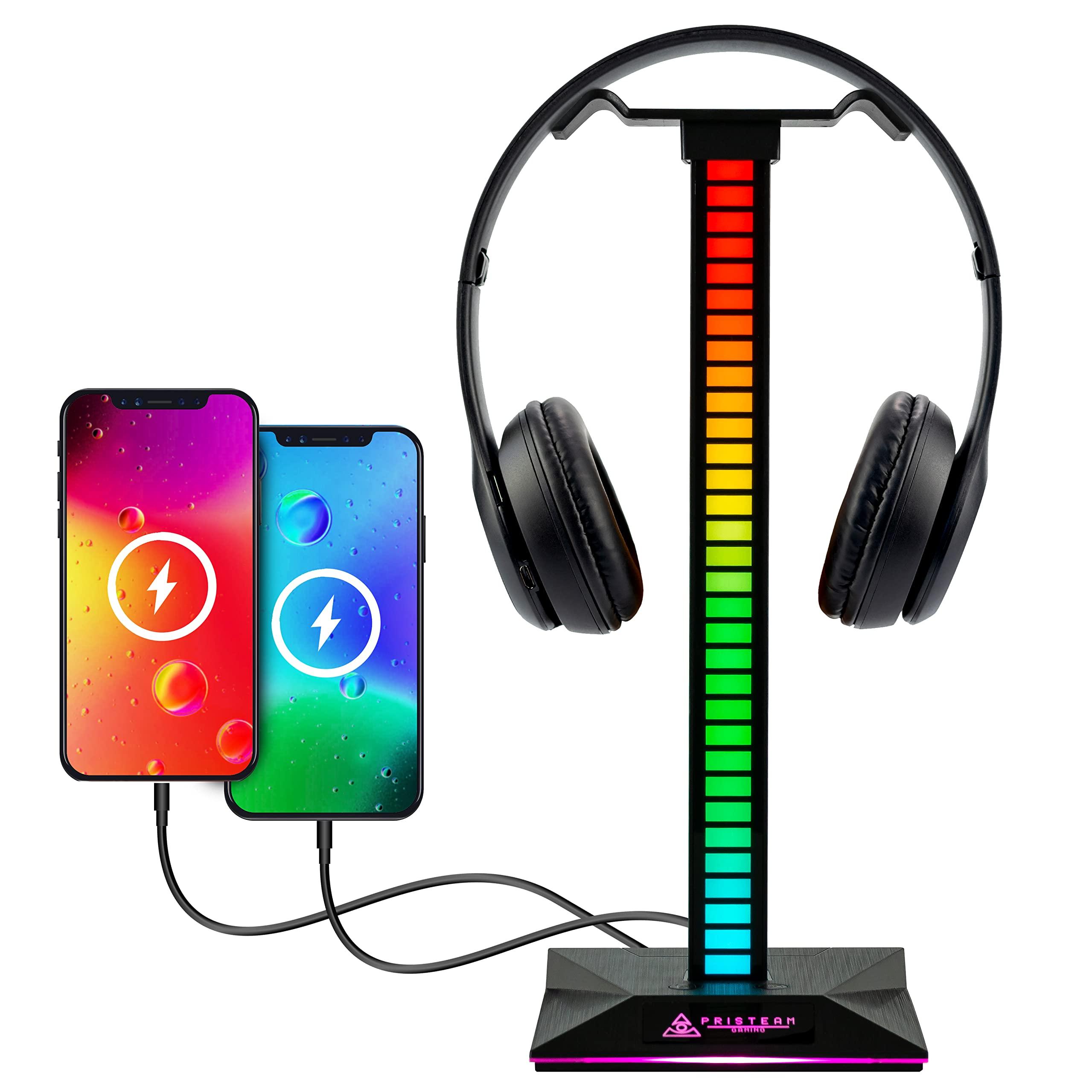 PrisTeam Gaming Headphone Stand And USB Hub - RGB Headset Stand PC Desk Accessories For Gaming - Works With PC, Xbox, Playstation And Nintendo - Gaming Headphones Holder - Gaming Accessories 0