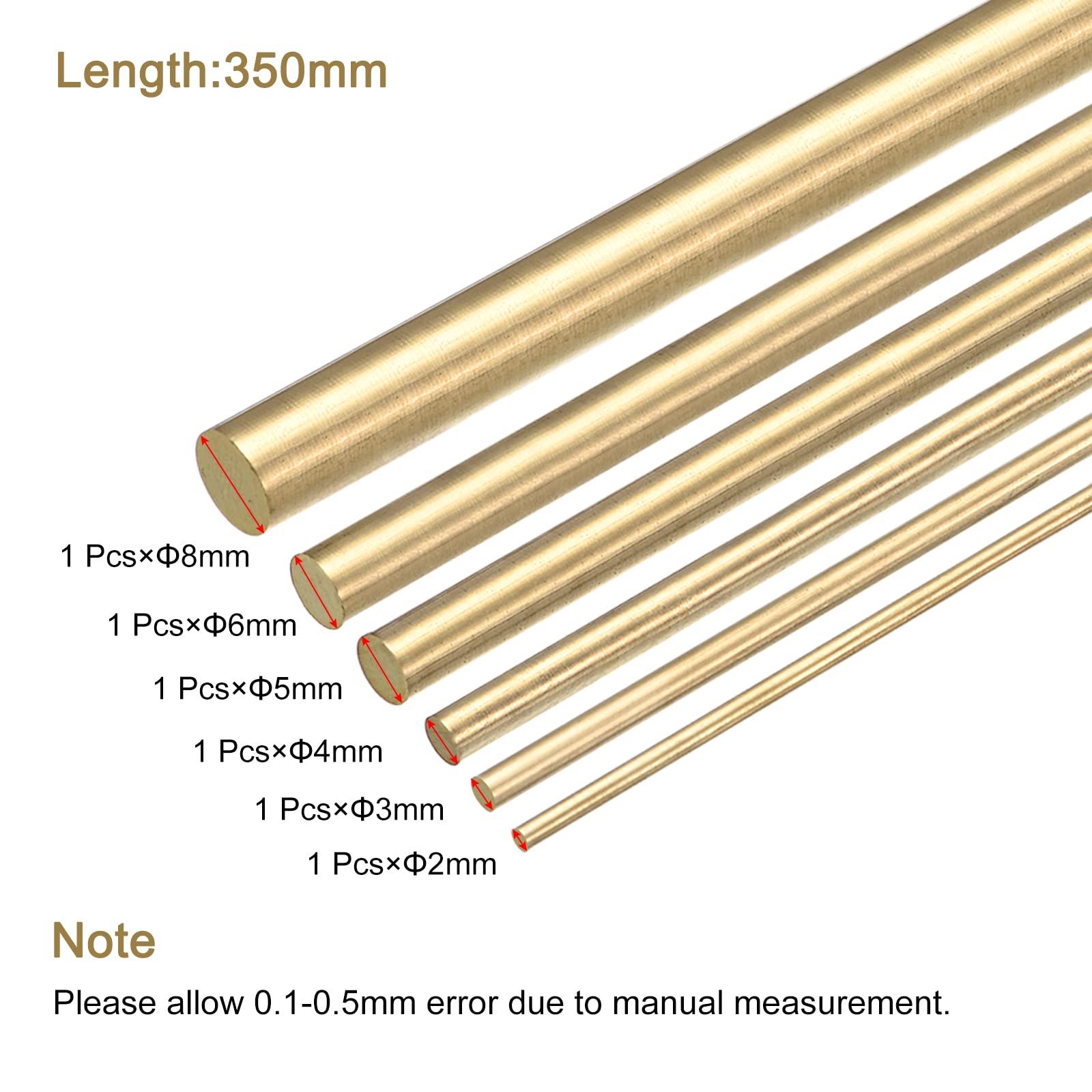 sourcing map Brass Rods Round Solid Brass Stock Pin 2mm-8mm Assorted Diameter for 350mm Length Brass Rod for Drift Punches Various Shaft DIY Craft Model Plane Ship Cars(Pack of 6) 1