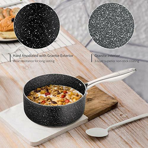 Saucepan Induction 18 cm/2 L, Nonstick Sauce Pan with lid, Stone-Derived Granite Coating No-Stick Saucier Cooking Pot, Stainless Handle, Oven Safe-SKY LIGHT 2