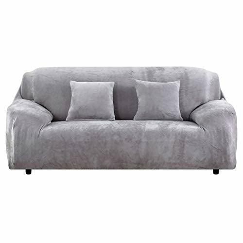 Yeahmart Thick Sofa Covers 1/2/3/4 Seater Pure Color Sofa Protector Velvet Easy Fit Elastic Fabric Stretch Couch Slipcover (Silver Grey, 3 Seater 195-230cm) 0