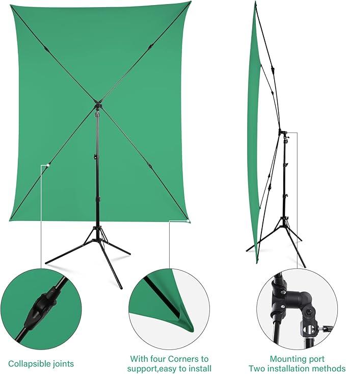 Green Screen Background with Stand, 2.8M Photography Backdrop Stand with 1.5x2M/5x6.5Ft Greenscreen for Gaming, Photo Studio, Stream,Chroma Key 2