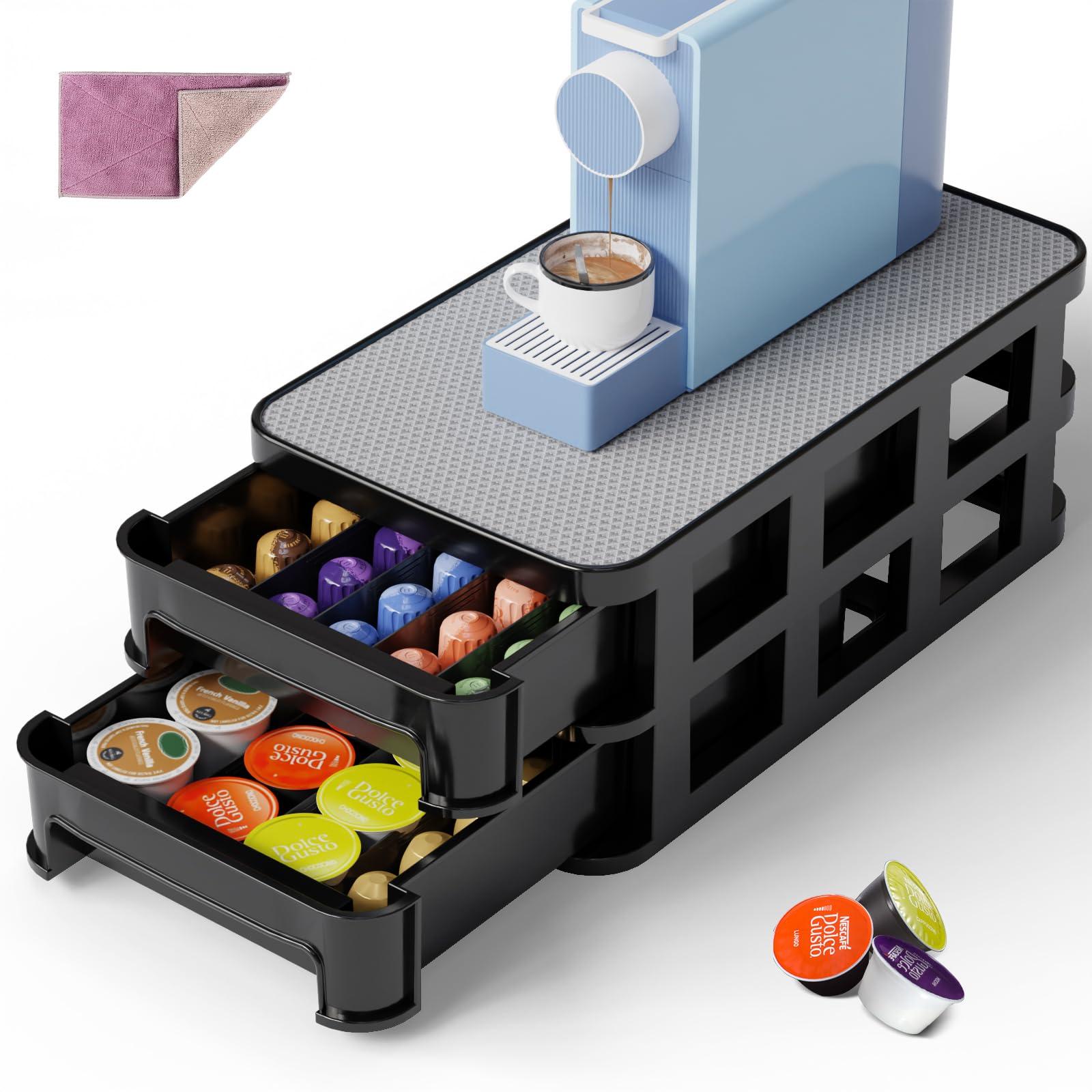 HEVOL Coffee Pod Storage, Non-Slip Coffee Holder Organiser for Dolce Gusto, 2 Tier Coffee Capsule Holder Suitable for Kitchen Office (Capacity 60 Pods Max)