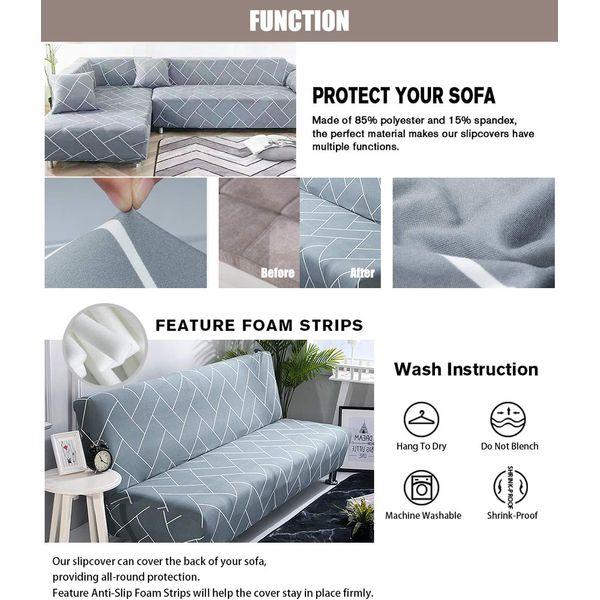 HEYOMART Sofa Cover High Stretch Elastic Fabric 1 2 3 Seater Sofa Slipcover Chair Loveseat Couch Cover Polyester Spandex Furniture Protector Cover with 1 Pillowcase (1 Seater, Grey Grid) 4