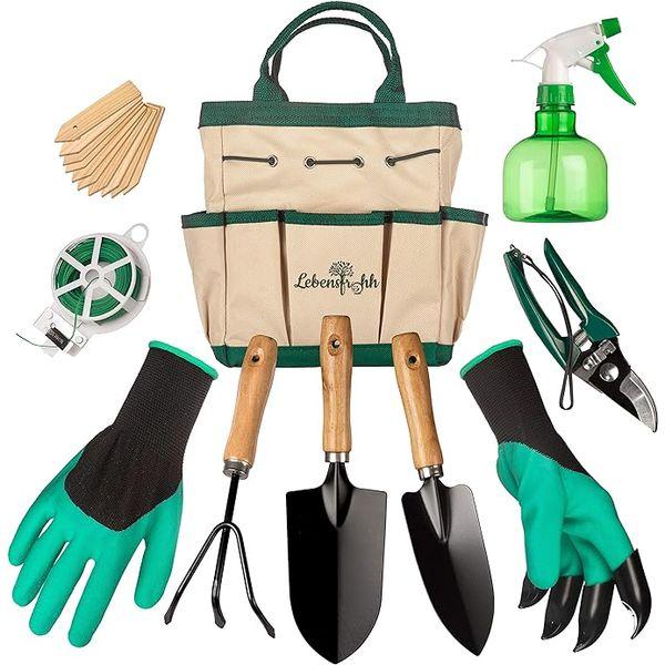 Lebensfrohh Garden Tool Set (9 Pieces – 4 Tools, Tote Bag, Spray Bottle, Labels, Gloves, Plant Tie) 0