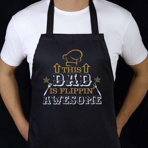 EXPRESS-STICKEREI Unique Men Bib Apron with Funny Slogan THIS DAD IS FLIPPIN AWESOME Adjustable Cooking Aprons with Pocket to hold Utensils, Spice Jars, Bear, Recipes | Gift for Dads on Fathers Day 3