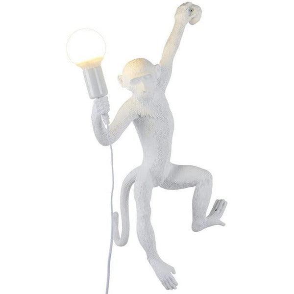 Wall Monkey Lamp for Modern Resin Creative Art, Table Lamp, Chandelier, Floor Lamp, Suitable for Interior Design of Loft, Bedrooms, Study Rooms, Bars, Shops, Etc (White - Left Hand Wall Lamp)
