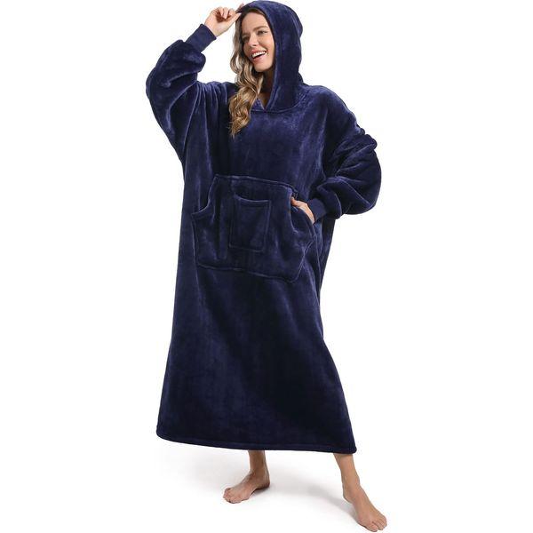 FUSSEDA Oversized Wearable Blanket Sweatshirt,Super Thick Warm Fleece Sherpa Cozy Blanket Hoodie with Pockets&Sleeves for Adult Kids