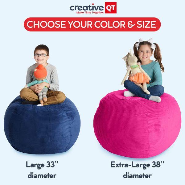 Creative QT Stuffed Animal Storage Bean Bag Chair - Stuff 'n Sit Organization for Kids Toy Storage - Large Size (33", Pink Stripe) 2