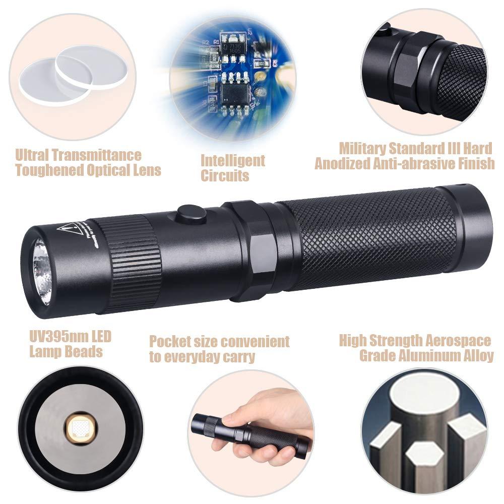 LIGHTFE UV Torches Flashlight 395nm UV302A with LG LED Source,18650 Rechargeable Battery (Included), Max.3000mW Power Output for UV Glue Curing, Pet Urine Detection, AC leak detection 4