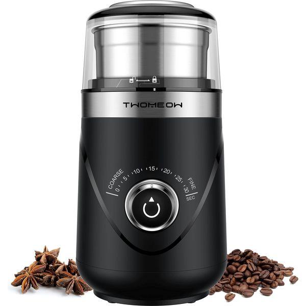 TWOMEOW Coffee Grinder, Adjustable Electric Spice Grinder with Stainless Steel Blade and Removable Grinding Cup for Coffee Beans, Nuts, Spices, Grains, Herbs 80g 0